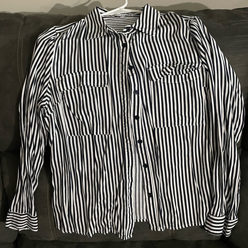 Navy Stripped Button Down